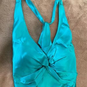 Cache Silk Turquoise Fishtail Evening Gown